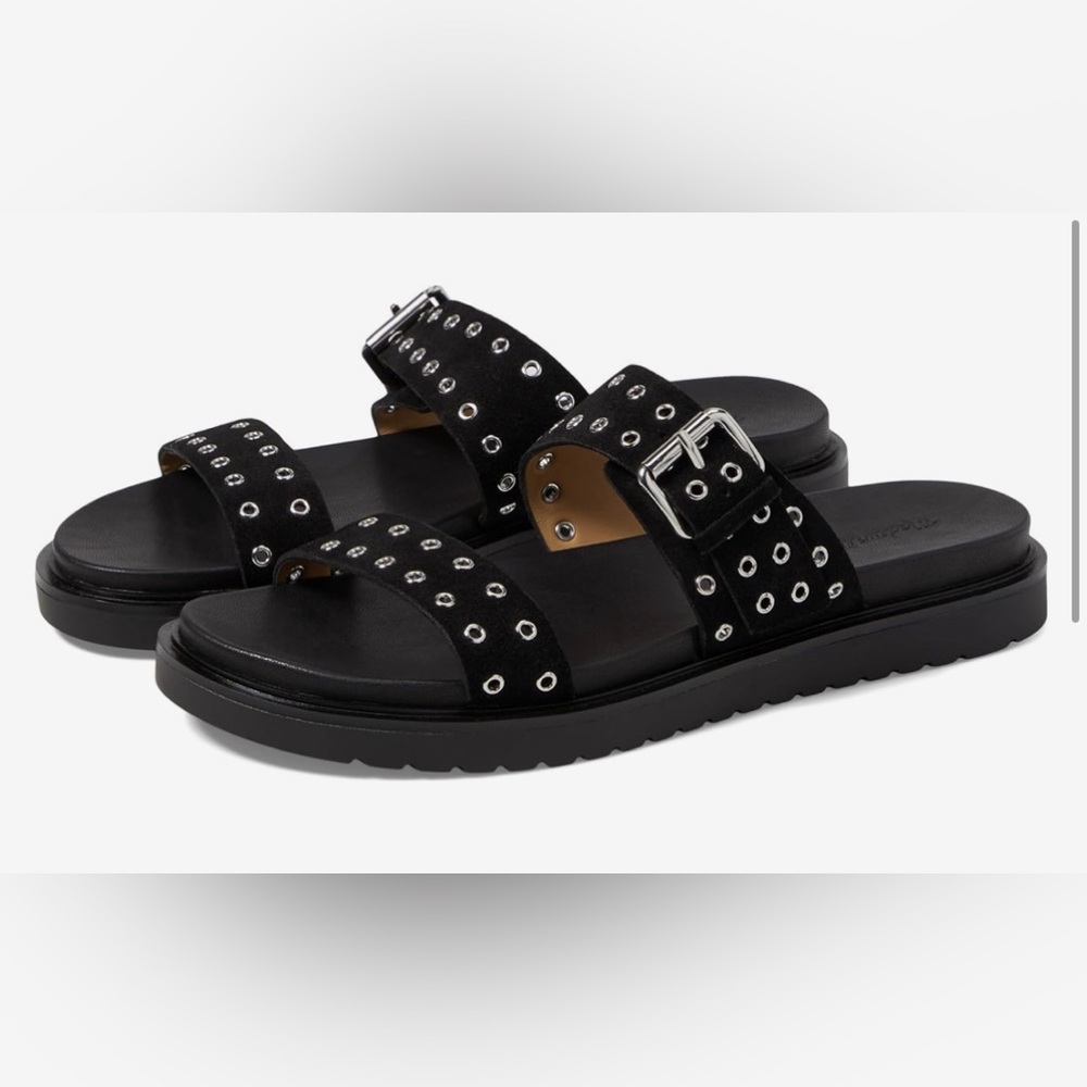 NWOT -  Women's Maximillian Two Strap Lug-Hardware Black Sandal - Size 8